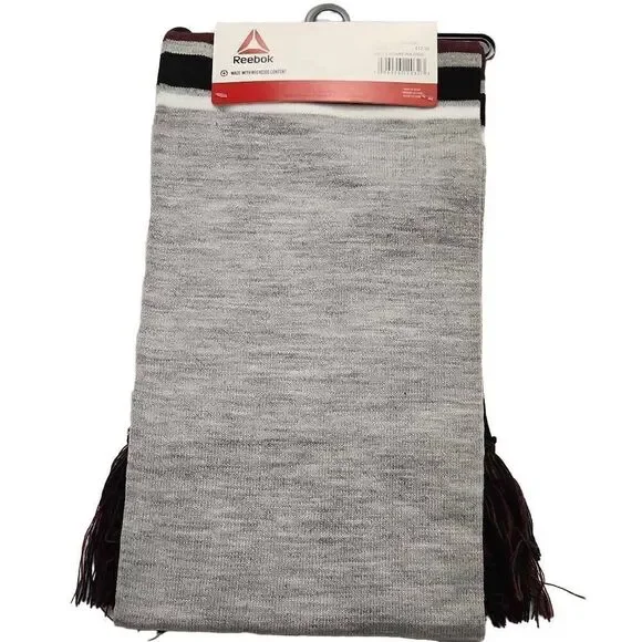 Reebok Unisex Gray Black Burgundy Knit Sweater Scarf - Picture 2 of 2
